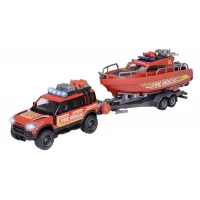 Set masina de pompieri Land Rover cu barca de salvare