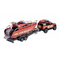 Set masina de pompieri Land Rover cu barca de salvare