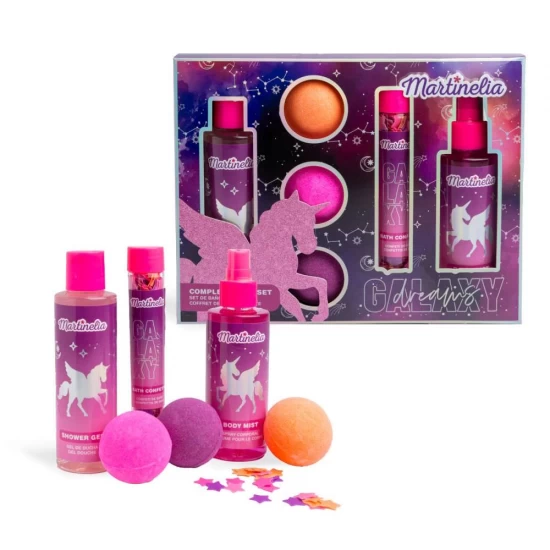 Set de baie pentru copii cu gel de dus, parfum de corp, confetti si 3 bombe de baie