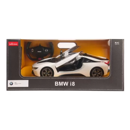 Masina cu telecomanda BMW I8 alb scara 1:14 Rastar Masina cu telecomanda BMW I8 alb scara 1:14 Rastar