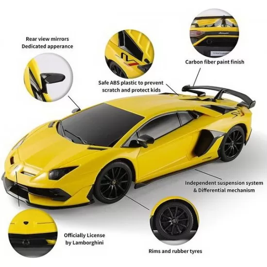 Masina cu telecomanda Lamborghini Aventador SVJ galben scara 1:24