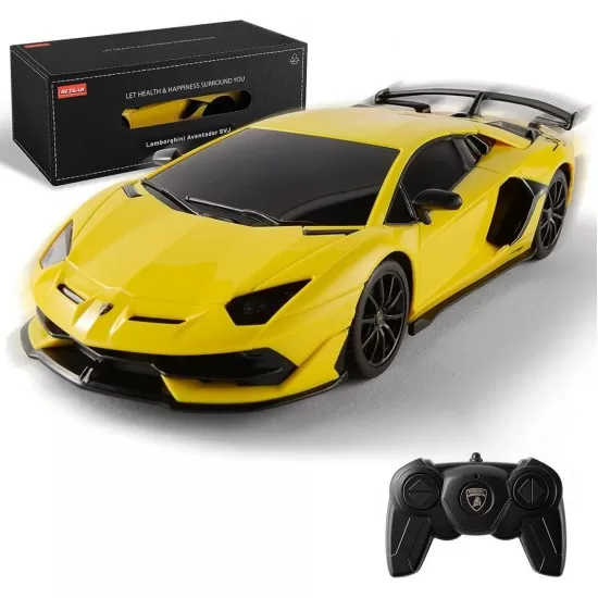 Masina cu telecomanda Lamborghini Aventador SVJ galben scara 1:24