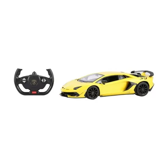 Masina cu telecomanda Lamorghini Aventador SVJ galben scara 1:14