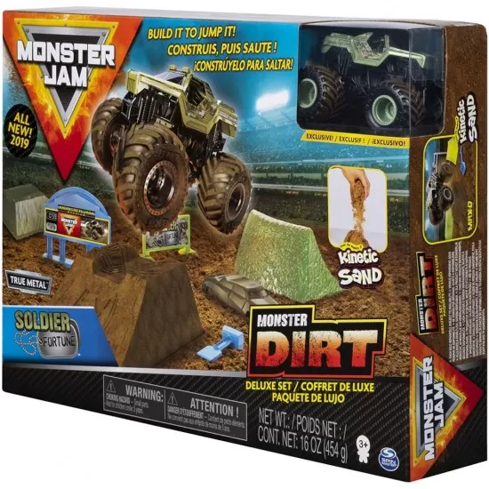 Set camioneta Soldier Fortune cu nisip kinetic si accesorii cu rampa Monster Jam Set camioneta Soldier Fortune cu nisip kinetic si accesorii cu rampa Monster Jam