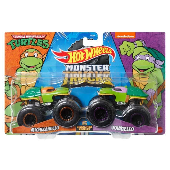 Set 2 masini Monster Truck Michelangelo si Donatello Hot Wheels scara 1:64