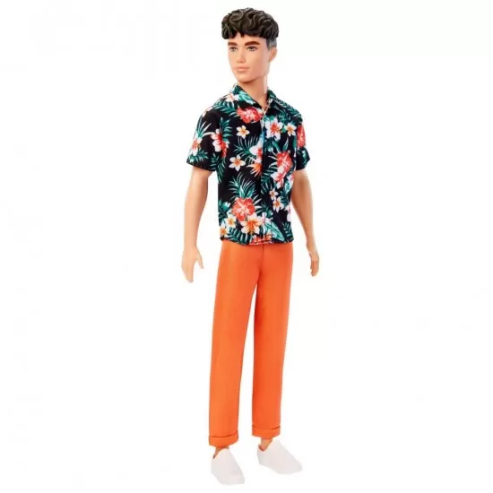 Papusa baiat Barbie Fashionistas Ken cu camasa cu imprimeu tropical Papusa baiat Barbie Fashionistas Ken cu camasa cu imprimeu tropical