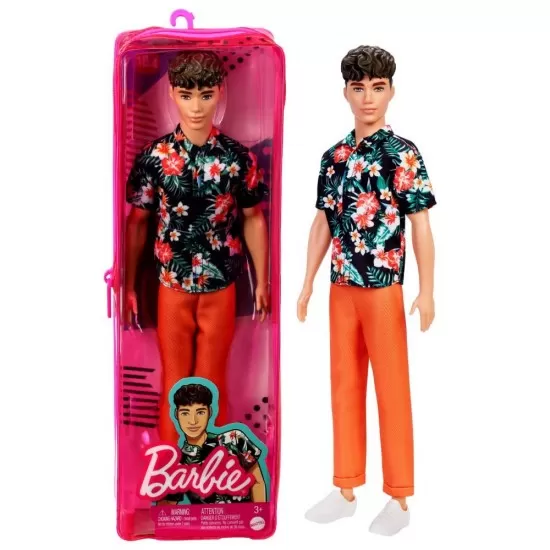 Papusa baiat Barbie Fashionistas Ken cu camasa cu imprimeu tropical Papusa baiat Barbie Fashionistas Ken cu camasa cu imprimeu tropical