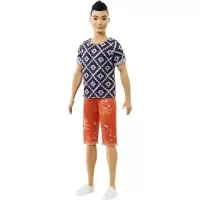 Papusa Ken Barbie Fashionistas cu tricou alb negru mozaic