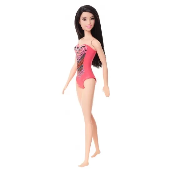 Papusa Barbie bruneta cu costum de baie cu modele geometrice Papusa Barbie bruneta cu costum de baie cu modele geometrice
