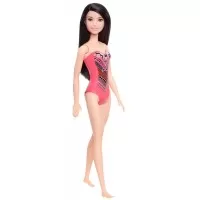 Papusa Barbie bruneta cu costum de baie cu modele geometrice