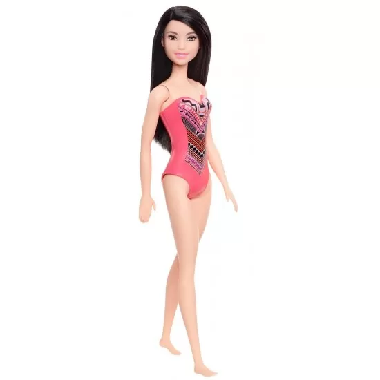 Papusa Barbie bruneta cu costum de baie cu modele geometrice Papusa Barbie bruneta cu costum de baie cu modele geometrice