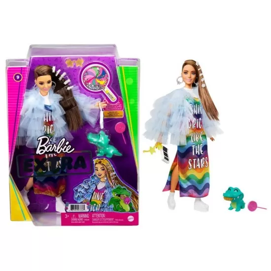 Papusa Barbie Extra Style cu rochie curcubeu Papusa Barbie Extra Style cu rochie curcubeu