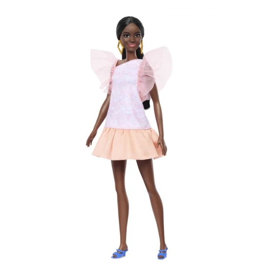 Papusa Barbie Fashionistas afro-americana cu rochie peach Papusa Barbie Fashionistas afro-americana cu rochie peach
