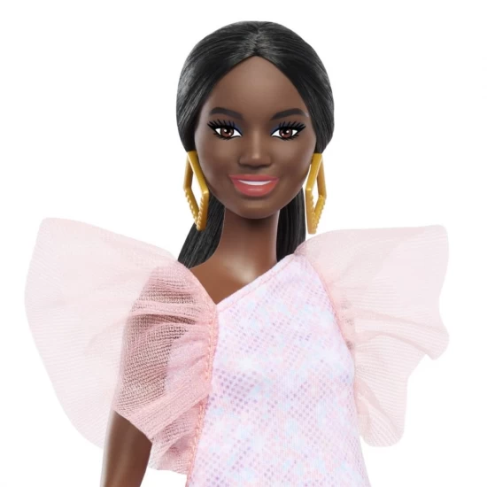 Papusa Barbie Fashionistas afro-americana cu rochie peach Papusa Barbie Fashionistas afro-americana cu rochie peach