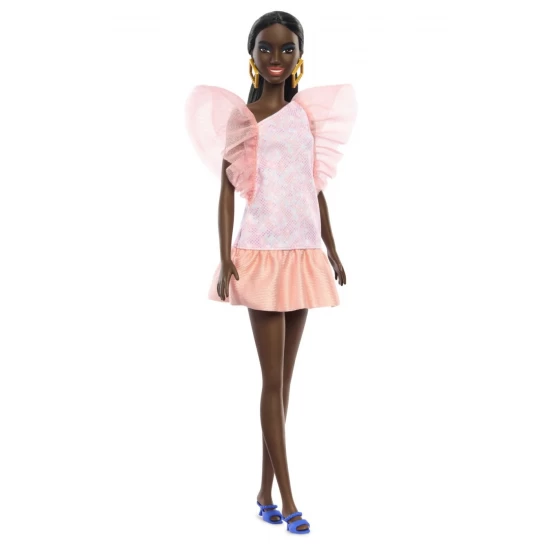 Papusa Barbie Fashionistas afro-americana cu rochie peach Papusa Barbie Fashionistas afro-americana cu rochie peach