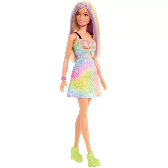 Papusa Barbie Fashionistas blonda cu suvite mov Papusa Barbie Fashionistas blonda cu suvite mov