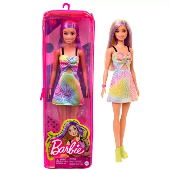 Papusa Barbie Fashionistas blonda cu suvite mov Papusa Barbie Fashionistas blonda cu suvite mov