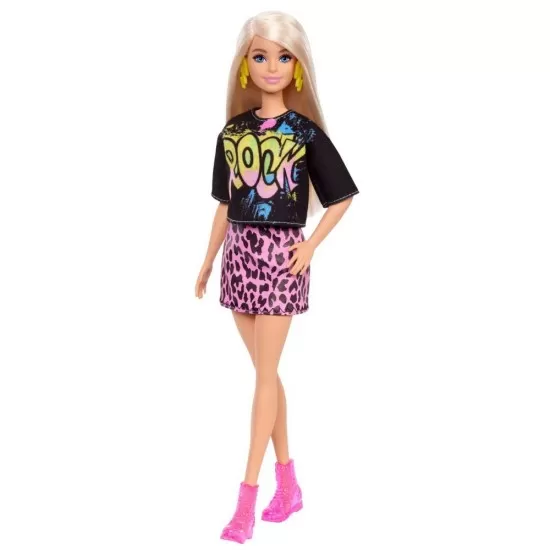 Papusa Barbie Fashionistas blonda cu tinuta de vara rock Papusa Barbie Fashionistas blonda cu tinuta de vara rock