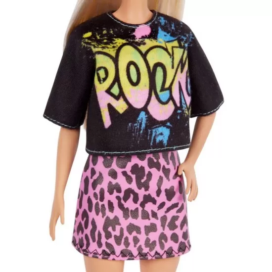 Papusa Barbie Fashionistas blonda cu tinuta de vara rock Papusa Barbie Fashionistas blonda cu tinuta de vara rock