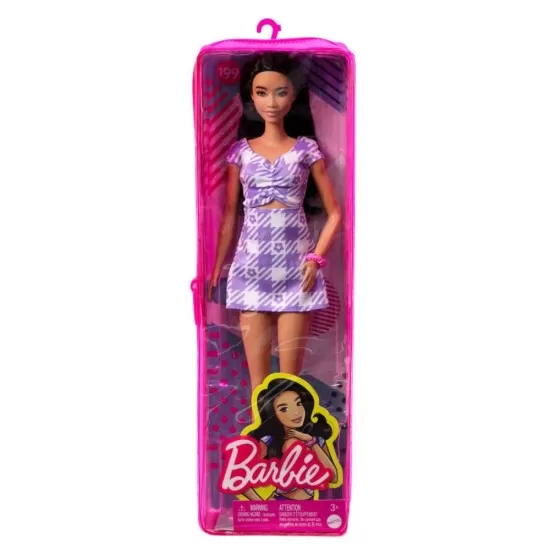 Papusa Barbie Fashionistas bruneta cu rochie mov Papusa Barbie Fashionistas bruneta cu rochie mov