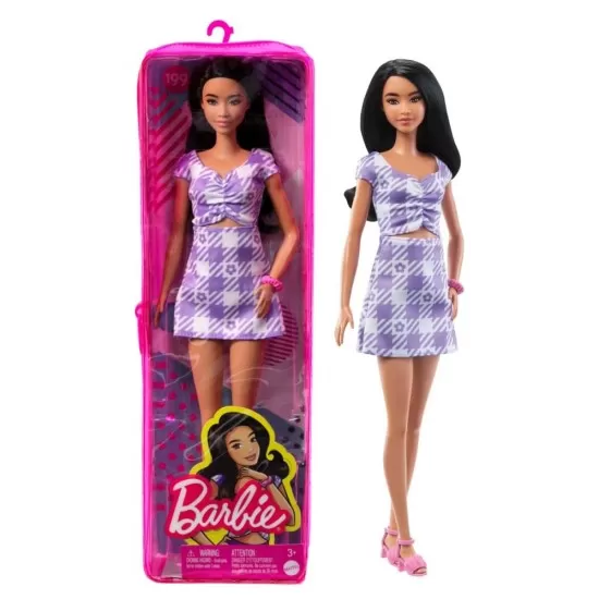 Papusa Barbie Fashionistas bruneta cu rochie mov Papusa Barbie Fashionistas bruneta cu rochie mov
