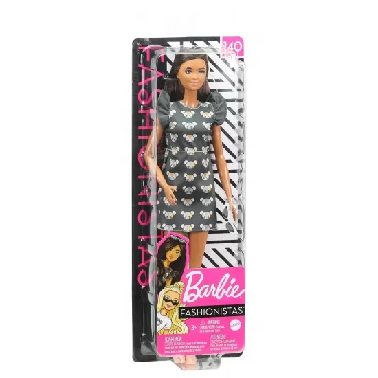 Papusa Barbie Fashionistas bruneta cu rochita gri Papusa Barbie Fashionistas bruneta cu rochita gri