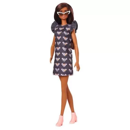 Papusa Barbie Fashionistas bruneta cu rochita gri Papusa Barbie Fashionistas bruneta cu rochita gri