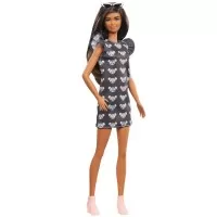 Papusa Barbie Fashionistas bruneta cu rochita gri