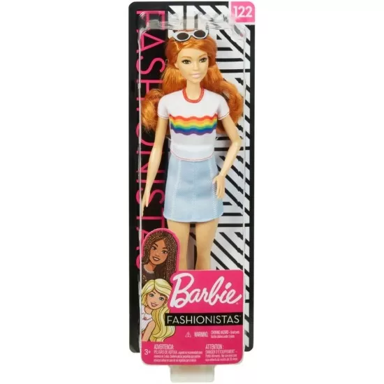 Papusa Barbie Fashionista cu fustita si tricou curcubeu Papusa Barbie Fashionista cu fustita si tricou curcubeu