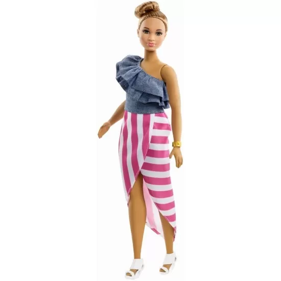Papusa Barbie Fashionistas cu coc si hainute de schimb Papusa Barbie Fashionistas cu coc si hainute de schimb