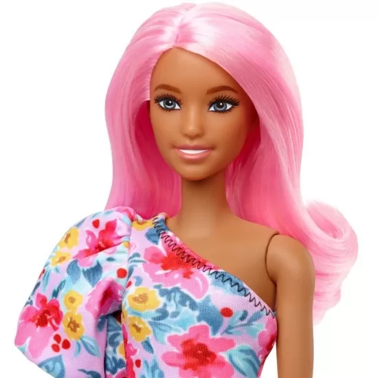 Papusa Barbie Fashionista cu par roz si picior protetic Papusa Barbie Fashionista cu par roz si picior protetic