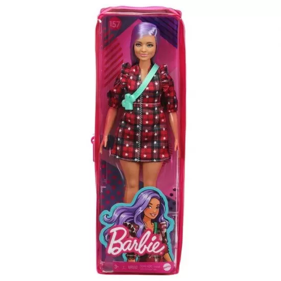 Papusa Barbie Fashionistas cu parul mov si rochita cu stelute Papusa Barbie Fashionistas cu parul mov si rochita cu stelute