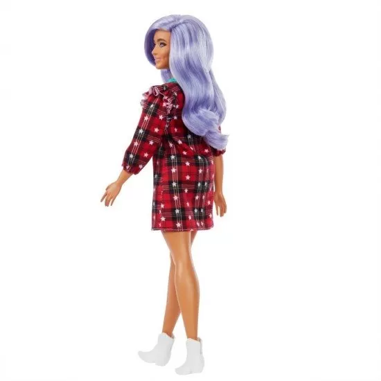 Papusa Barbie Fashionistas cu parul mov si rochita cu stelute Papusa Barbie Fashionistas cu parul mov si rochita cu stelute