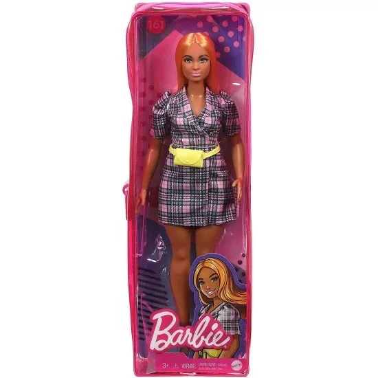Papusa Barbie Fashionistas cu rochie tip blazer roz in carouri Papusa Barbie Fashionistas cu rochie tip blazer roz in carouri