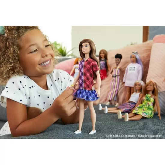 Papusa Barbie Fashionista cu rochita multicolora Papusa Barbie Fashionista cu rochita multicolora