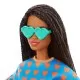 Papusa Barbie Fashionistas satena cu codite impletite si tinuta casual albastra Papusa Barbie Fashionistas satena cu codite impletite si tinuta casual albastra