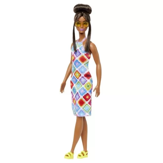 Papusa Barbie Fashionistas satena cu ochelari de soare galbeni Papusa Barbie Fashionistas satena cu ochelari de soare galbeni