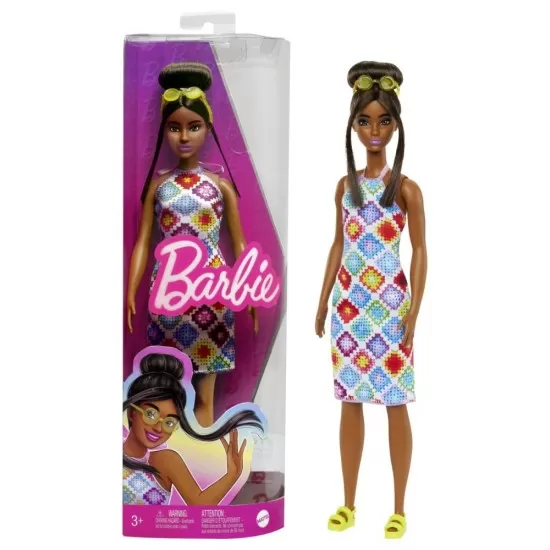 Papusa Barbie Fashionistas satena cu ochelari de soare galbeni Papusa Barbie Fashionistas satena cu ochelari de soare galbeni