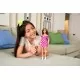 Papusa Barbie Fashionistas satena cu rochie roz cu buline