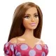 Papusa Barbie Fashionistas satena cu rochie roz cu buline