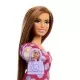 Papusa Barbie Fashionistas satena cu rochie roz cu buline