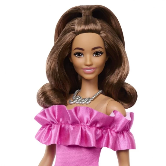 Papusa Barbie Fashionistas satena cu rochie roz Papusa Barbie Fashionistas satena cu rochie roz
