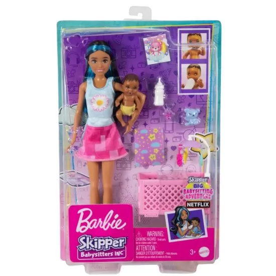 Papusa Barbie mamica bruneta cu bebelus