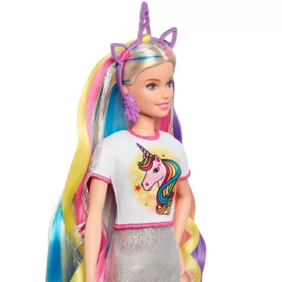 Set de joaca papusa Barbie cu par stralucitor Set de joaca papusa Barbie cu par stralucitor