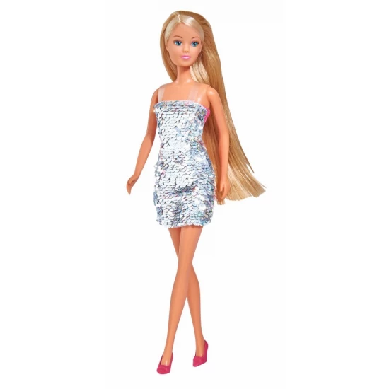 Papusa Steffi cu rochie cu paiete argintii