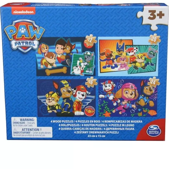 Set puzzle 4 in 1 din lemn 12/16/20/24 piese Patrula Catelusilor Set puzzle 4 in 1 din lemn 12/16/20/24 piese Patrula Catelusilor