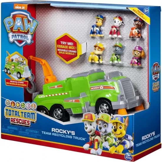 Set de joaca Patrula Catelusilor - Masina de reciclare Rocky si echipa sa Set de joaca Patrula Catelusilor - Masina de reciclare Rocky si echipa sa