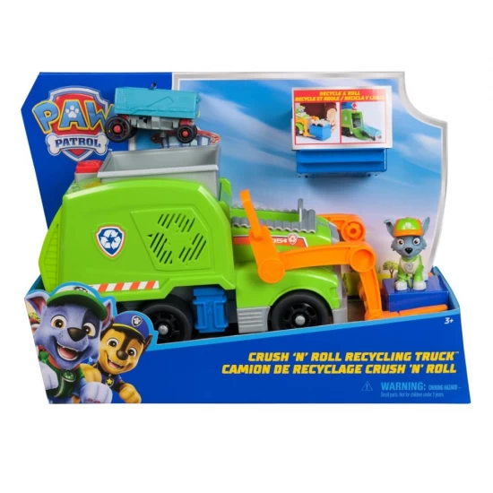 Camionul de reciclare Crush and Roll cu figurina Rocky Patrula Catelusilor Camionul de reciclare Crush and Roll cu figurina Rocky Patrula Catelusilor