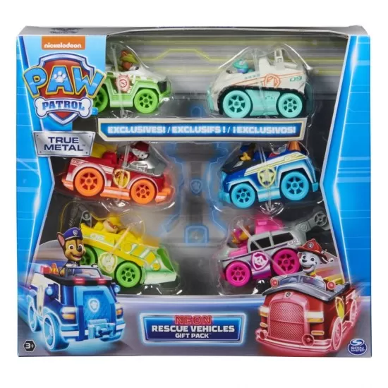 Set 6 masinute metalice Patrula Catelusilor Neon scara 1:55 Set 6 masinute metalice Patrula Catelusilor Neon scara 1:55