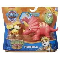 Set figurina catelus Rubble si dinozaur Triceraptor Patrula Catelusilor 